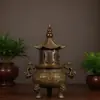 Colección Antigua de Estufa de Torre de Cobre, Quemador de Incienso Antiguo de Imitación Suzhou de Doble Dragón, Decoración Antigua de Quemador de Incienso de Latón con Dos Orejas y Bolas