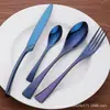 Juego de Cubiertos de Acero Inoxidable Colorido con Recubrimiento de Titanio Kaya Cuchillo para Bistec, Tenedor, Cuchara, Cucharilla de Té Juego de Cubiertos de 4 Piezas con Juego de Grabado