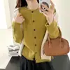 Cardigan Suéter Tricô Gola Redonda Manga Longa de Pelo de Guaxinim para Mulheres Outono e Inverno Novo Estilo Coreano Solto Cor Sólida Jaqueta Suéter Tricô Top