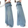 2026 Calça Jeans Wide-Leg Versátil Soltinha Tendência Estilo Coreano para Meninas Mais Velhas Calça de Cintura Alta Moda