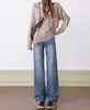 9592 Nuevos Jeans Retro de Pierna Ancha Estrecha para Mujer Cintura Alta Elásticos Caída Persona Baja Adelgazantes Rectos Largos