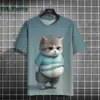 Camiseta Unisex de Verano de Manga Corta con Cuello Redondo, Transpirable, Estampado Gráfico 3D de Gato Gordo Divertido, de Alta Venta