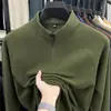Nova Estilo Outono/Inverno 2026 Transmissão ao Vivo Cruzamento de Fronteiras Camiseta Masculina Casual Versátil com Meio Zíper, Gola Alta e Manga Longa para Meia-Idade e Idosos
