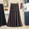 Roupas Femininas Plus Size 26 Outono Inverno Novo Estilo MM Gorducha Estilo Coreano Versátil Cintura Alta Barra com Renda Comprimento Médio Saia Evasê Meia Saia