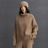2025 Nuevo Otoño e Invierno para Mujer Suéter de Cachemira Holgado de Rayas en el Hombro Raglán de Cuello Alto Prendas de Punto Base