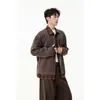 Chaqueta de Lino a Cuadros Patchwork de Manga Larga Estilo Old Money para Hombre, Chaqueta Casual con Cuello de Traje Botones Tendencia Coreana y Japonesa Otoño e Invierno