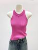 Chaleco de Punto con Cuello Halter y Cuello Redondo Estilo Europeo para Mujer, Ropa de Abrigo de Verano, Top Base que Oculta el Pecho Lateral, Camisola sin Mangas, Diseño Espalda Descubierta Dulce y Atrevido