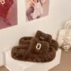 Sandálias de Dedo Peludas Simples e Versáteis 2026 Novidades Outono/Inverno Roupa de Casa Casual Slip-on Chinelos de Pelúcia de Algodão