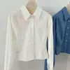 Camisa Blanca Elegante Coreana de Manga Larga para Mujer, temporada de Primavera, entallada en la cintura