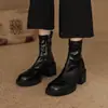 Botines Gruesos para Mujer 2025 Otoño/Invierno Nuevos Botas Martin Retro de Piel Genuina Botas de Tacón Alto Tacón Grueso Botas Ajustadas