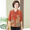 Mãe Verão Plus Size Chiffon Camisa Estampada Camisa Feminina de manga curta Vovó Cardigan Meia idade e Idoso Top de Meia Manga