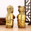 Adornos de Escritorio Niño y Niña de Latón, Muebles para el Hogar, Decoraciones Prácticas para la Sala de Estar, Artesanías de Metal, Niño Dorado y Niña de Jade