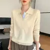 Camisas Polo de manga larga con cuello al por mayor de suministro directo, nuevo estilo retro americano a rayas, tops de otoño e invierno para mujer con bloques de color del fabricante