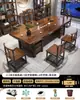 Mesa de Té Grande y Juego de Sillas Una Mesa Cinco Sillas Nuevo Estilo Chino Mesa de Café Juego de Té Integrado Juego Completo Oficina Hogar Estación para Preparar Té