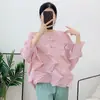 Top plisado Lily para mujer, manga tres cuartos, plisado de rombos, corte holgado, jersey adelgazante, camiseta talla grande, top plisado para mujer