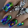 Sinfonía de Colores Estilo Ópalo Uñas Portátiles Azul-Verde Efecto Diamante Uñas Postizas Moda Europea y Americana Arte de Uñas Removibles Uñas Portátiles