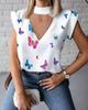 Camiseta de Verano de Manga Corta con Cuello en V y Tirantes con Estampado de Mariposas para Mujer