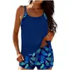 Nuevo traje de baño de dos piezas para mujer, tankini transfronterizo de comercio exterior europeo y americano con diseño estampado, conservador, adelgazante, fruncido, traje de baño elegante