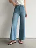 Pantalones Rectos de Verano Geming de Estiramiento en Cuatro Direcciones con Pequeño Bolsillo Decorativo, Jeans de Mujer Estilo Nuevo, Venta al por Mayor de una Pieza, Sn254