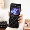 Nueva Funda de Cuero para Teléfono Móvil Plegable Samsung ZFlip6/5 Estilo Japonés y Coreano Cuadrícula Diamante Hebilla de Anillo Cubierta Trasera Resistente a Caídas Cubierta Protectora Dura