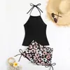 Traje de baño de comercio exterior europeo y americano 2025, nuevo, con cuello con costuras estampadas, bikini dividido para mujer, traje de baño Amazon