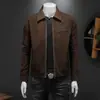Jaqueta de couro masculina para outono e inverno, novo estilo com gola reversa, jaqueta de couro biker casual da moda, roupas masculinas slim fit estilo coreano