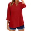 Camisa casual de algodón y lino de manga tres cuartos, color liso, holgada, talla grande, elegante, para primavera y otoño, transfronteriza de Amazon