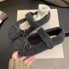 Primer Encuentro Temporada Zapatos Peludos para Mujer Ropa Exterior Otoño/Invierno 2026 Nuevos Zapatos Planos de Hada con Punta Redonda Lazo Versátil Calidez de Felpa Adicional