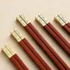 Palillos de Madera de Ala de Pollo, Palillos de Madera Maciza Antideslizantes Estilo Chino con Punta Dorada, Sin Pintura, Sin Cera, para Uso Doméstico, de Hotel y Comercial, Venta Directa de Fábrica