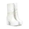 34-46 Otoño/Invierno Botas de Cuero para Mujer con Punta Redonda y Caña Media, Suelas Gruesas y Plataforma Impermeable, Estilo Europeo y Americano, Botas Martin Talla Grande para Mujer
