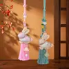 Estilo Nacional Brocado de Canción Colgante Bordado por Ambos Lados Aleación Conejo Cuerda de Agarre de Mano Conejo de Jade Auspicioso Adorno de Estilo Antiguo Accesorios Hanfu