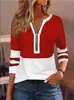 Camiseta de manga longa com zíper bicolor para mulheres, novo top casual de moda para primavera e outono, estilo europeu e americano, peça básica solta e versátil
