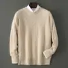 Novo suéter masculino de lã pura para outono e inverno, gola redonda, espessado, trançado, cor sólida, camisa base de malha cashmere casual de negócios