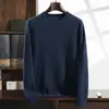 Suéter de cachemira pura para hombre, cuello redondo, fino, color liso, corte holgado, talla grande, tejido de punto business casual, suéter básico