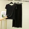 Conjunto de Pijama Casual para Mujer de Verano Delgado Talla Grande, Manga Corta, Pantalones Largos Anchos Cortados, Adecuado para Usar como Ropa de Exterior