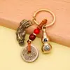 Llavero de calabaza de cobre puro con cinabrio del zodiaco, colgante de calabaza hueca con dinero de los cinco emperadores, valiente y creativo.