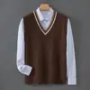 Novo colete masculino 100% lã outono/inverno, grosso, estilo pulôver, adequado para uso business casual, suéter de lã como camada base tricotado