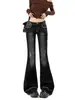 Jeans Retro Americano Negros de Tiro Bajo Microbocadillo para Mujer 2026 Nuevo Estilo Chica Popular Versátiles Adelgazantes Pantalones de Campana Largos hasta el Suelo