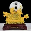 Adorno Colgante de Barco Dragón de Oro para la Paz, Símbolo de Prosperidad, Decoración Feng Shui de Pez Dragón Dorado, Decoración de Escritorio de Alto Nivel para Jefes y Recepción