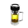 Vaso de Agua de Vidrio de Doble Capa de Gran Capacidad con Asa, Taza de Té para Oficina con Tapa, Vaso de Vidrio Transparente con Separación de Té y Agua