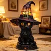 Lámpara de Gato con Sombrero de Bruja de Halloween, Lámpara de Mesa con Sombrero de Bruja de Halloween, Adorno