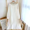 Camisola de Manga Longa para Mulheres, Estilo Verão Fino, Pulôver de Crepe 100% Algodão, Corte Solto com Bojos, 100% Algodão, Não Precisa Usar Sutiã, Vestido para Casa