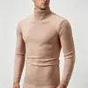 Suéter de Punto Cálido de Cuello Alto para Hombre Otoño/Invierno Estilo Coreano Ajuste Delgado Color Sólido Pulóver Ropa Interior de Punto