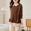 2026 Novo Outono Inverno Gola Falsa Duas Peças Malha Camada Base Top Feminino Solto Aumentado Quente Roupa Íntima Camiseta Top