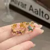 Anillo Abierto de Moneda de Cobre con Elefante y Ponis de Esmalte Rosa y Azul Lindo y Dulcemente Fresco con Circonita, Anillo Personalizable Apilable