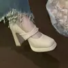 Elegantes e delicados saltos altos estilo francês para mulheres, nova coleção de outono 2026, perfeitos para figuras baixinhas e vestidos, apresentando um salto grosso e design Mary Jane