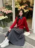 Suéter de Retazos de Mezclilla Estilo Coreano Retro de Dos Piezas Falsas Ropa Exterior para Mujer Otoño/Invierno Nuevo Diseño Solapa Punto Reductor de Edad
