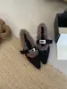 Zapatos Mary Jane de ante con punta fina estilo coreano, hebilla metálica y correa única, nueva colección otoño/invierno 2025 para mujer, bailarinas mullidas de punta baja