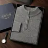 Suéter Básico de Malha Cashmere Engrossado com Zíper e Gola Meia-Alta para Homens no Outono e Inverno - Top Quente para Homens Jovens e de Meia-Idade
