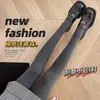Medias acanaladas de algodón para mujer para otoño e invierno, ligeramente compresivas, adelgazantes, cálidas, gruesas, con pie, disponibles en gris y negro, diseño versátil